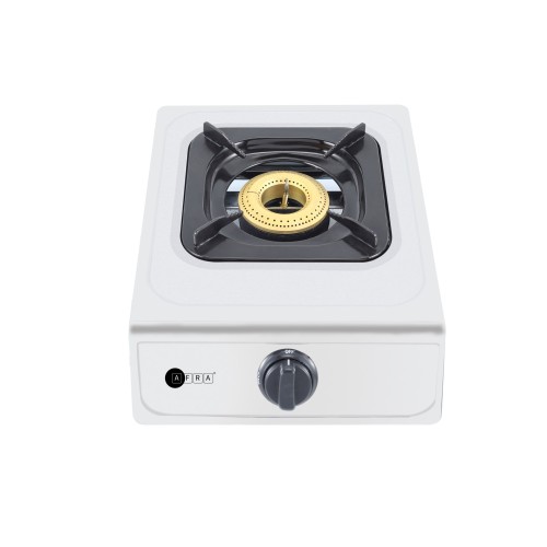 AFRA Japan Single Burner Gas Stove, Compact Design, Cast Iron Burner, Enamel Pan Support, Stainless Steel Surface, G-MARK, ESMA, ROHS, and CB Certified, 2 Years Warranty.