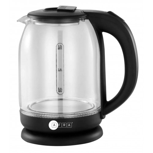 AFRA Japan Electric Kettle Glass, 1500W, 1.8L, Strong Glass Body with 2 years warranty, ESMA, ROHS, and CB Certified.