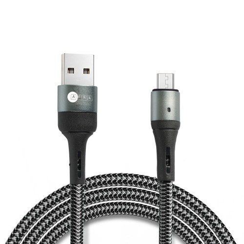 AFRA USB Charging Cable, 2.4A, Nylon-Braided Jacket, With Data Transmission, USB A to Micro-USB, 1 meter length, Durable, Tangle Free, Auto-Disconnect Function, LED Indicator