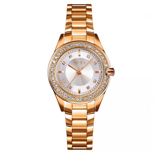 AFRA Celeste Lady’s Watch, Gold Metal Alloy Case, Silver Dial, Gold Bracelet Strap, Water Resistant 30m