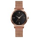 AFRA Avril Lady’s Watch, Rose Gold Metal Alloy Case and Mesh Bracelet Strap, Black Dial, Water Resistant 30m