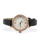 AFRA Ornate Lady’s Watch, Rose Gold Metal Alloy Case, Black Leather Strap, Water Resistant 30m