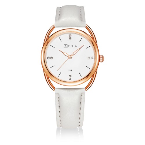 AFRA Carina Lady’s Watch, Lightweight Rose Gold Metal Case, Leather Strap, Water Resistant 30m