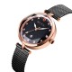 AFRA Regina Lady’s Watch, Rose Gold Case, Black Dial, Black Metal Mesh Bracelet Strap, Water Resistant 30m