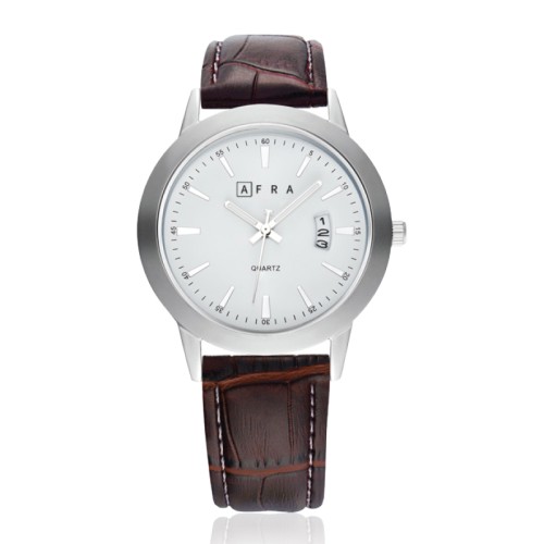 AFRA Lumen Gentleman’s Watch, Silver Stainless Steel Case, Japanese Design, Time & Date, Leather Strap, Water Resistant 30m