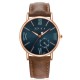 AFRA Triton Gentleman’s Watch, Japanese Design, Rose Gold Metal Alloy Case, Blue Dial, Brown Leather Strap, Water Resistant 30m