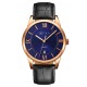 AFRA Oberon Gentleman’s Watch, Lightweight Rose Gold Metal Case, Brown Leather Strap, Blue Dial, Water Resistant 30m